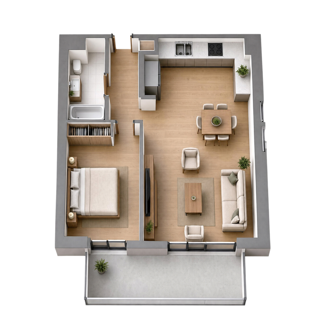 Plan 2D · Apartament cu 2 camere